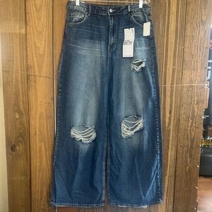 Almost Famous Blue Distressed Wide Leg Jeans